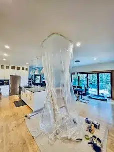 Room under renovation with protective covering