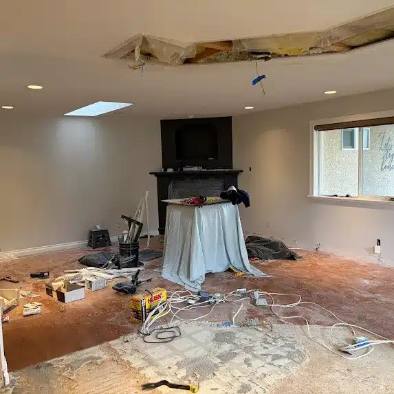 Renovation in progress, messy room.