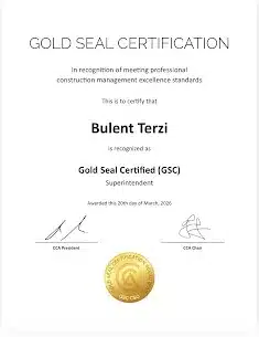 Gold Seal Certification for Bulent Terzi