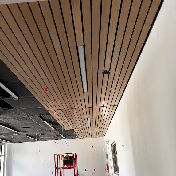 Modern wooden slatted ceiling design