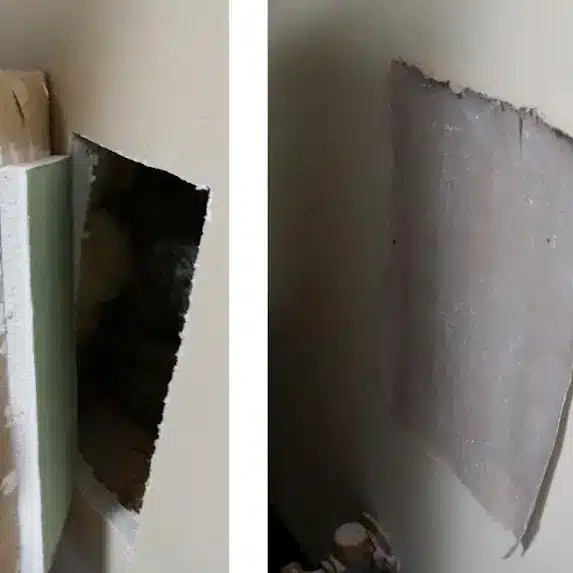 Damaged wall with missing sections