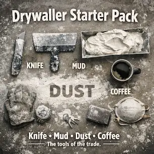Tools for drywall work displayed